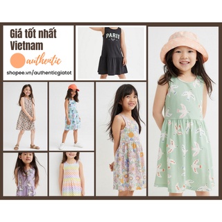 Váy HM bé gái cổ tròn không tay hoạ tiết hè mới 2022