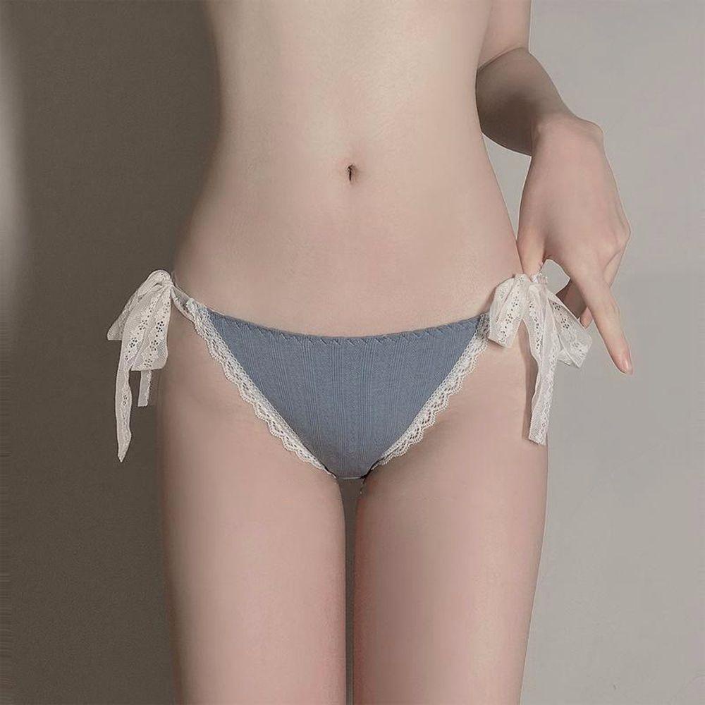 OCEANMAP Quần Lót Cotton Lưng Thấp Phối Ren Đính Nơ Quyến Rũ Cho Nữ