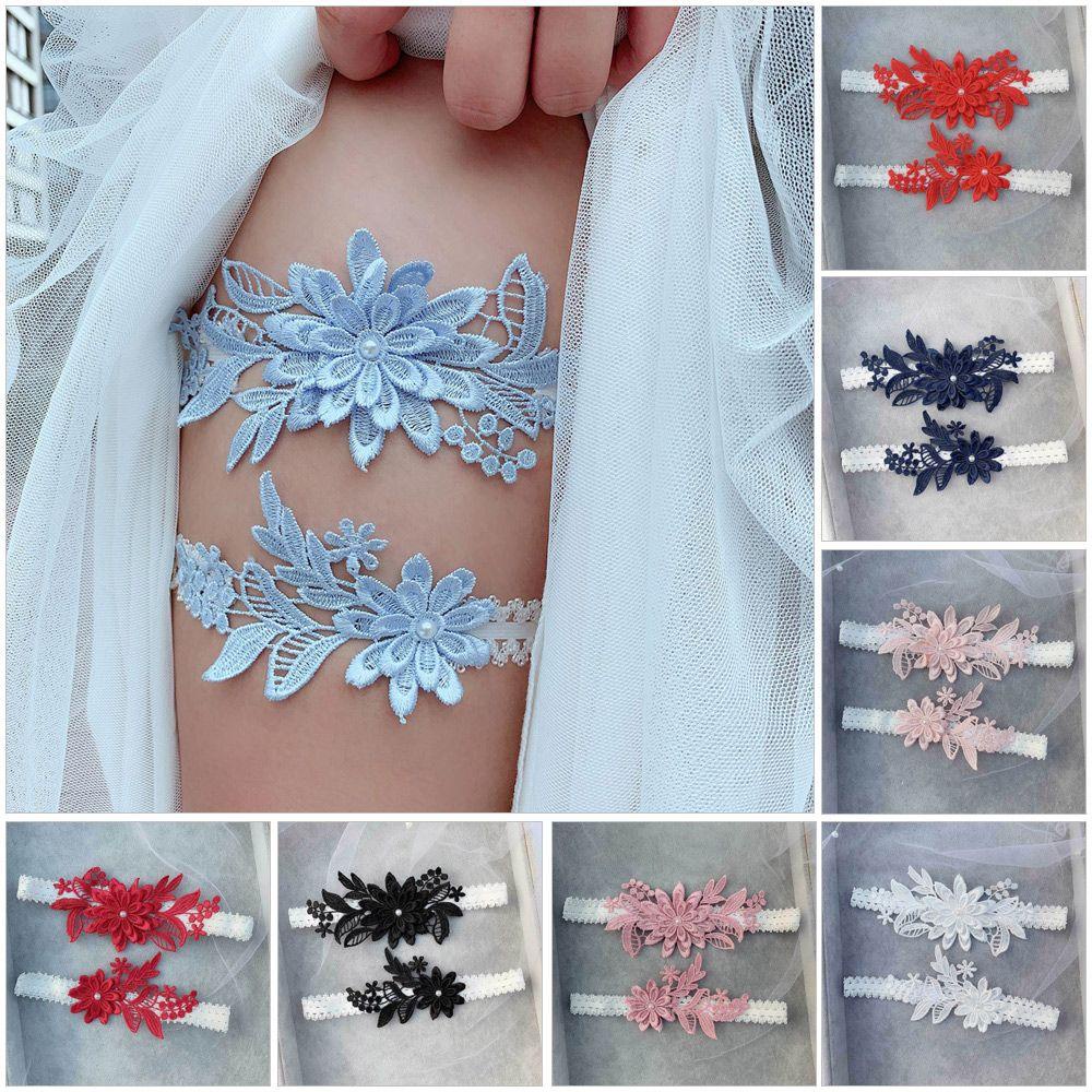 Set 2 Đai Nịt Bít Tất Ren Hoa Quyến Rũ Bộ Vòng Nịt Bít Tất Co Giãn Thêu Hoa Thời Trang Cho Cô Dâu