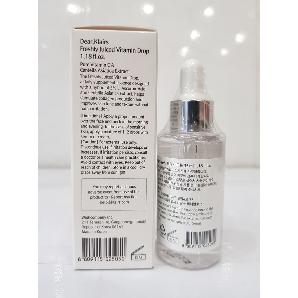 Tinh Chất Làm Sáng Da DEAR KLAIRS Vitamin C Freshly Juiced Vitamin Drop 35ml Hàn Quốc