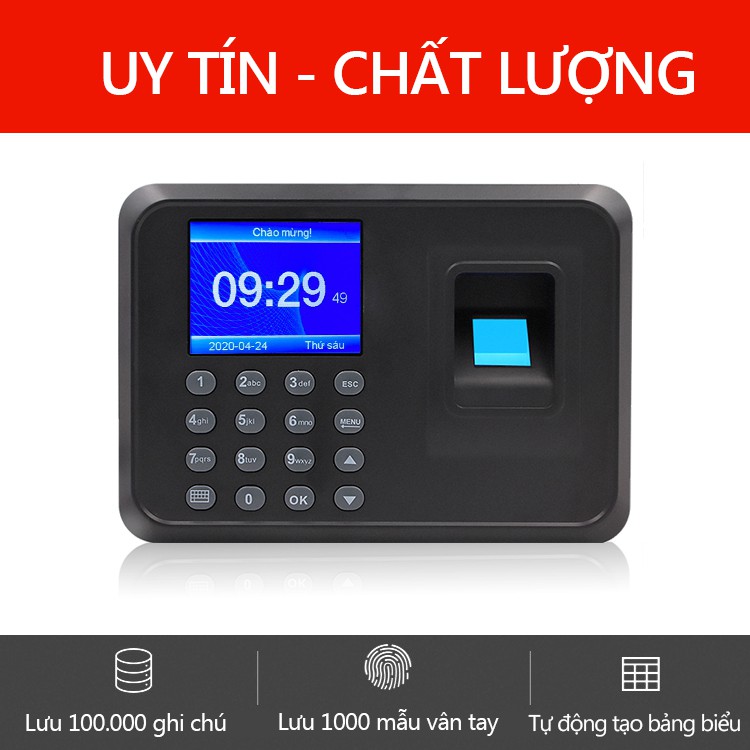 Máy chấm công vân tay + mật mã thông minh (Tặng USB),  không cần tải APP, dung lượng lớn lưu 1000 mẫu vân tay YA13*