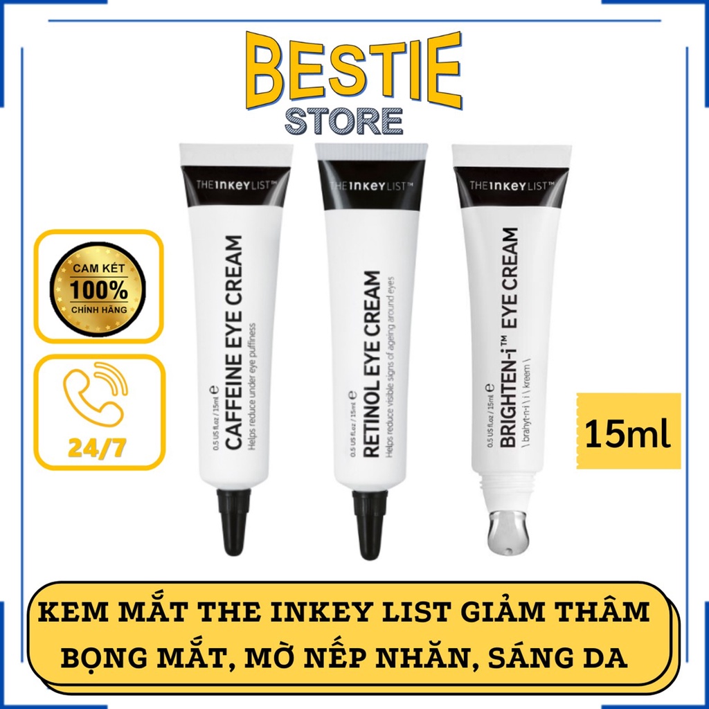 ( HÀNG UK ) Kem mắt giảm quầng thâm, bọng mắt The INKEY List Caffeine / Retinol / Brighten-i Eye Cream 15ml