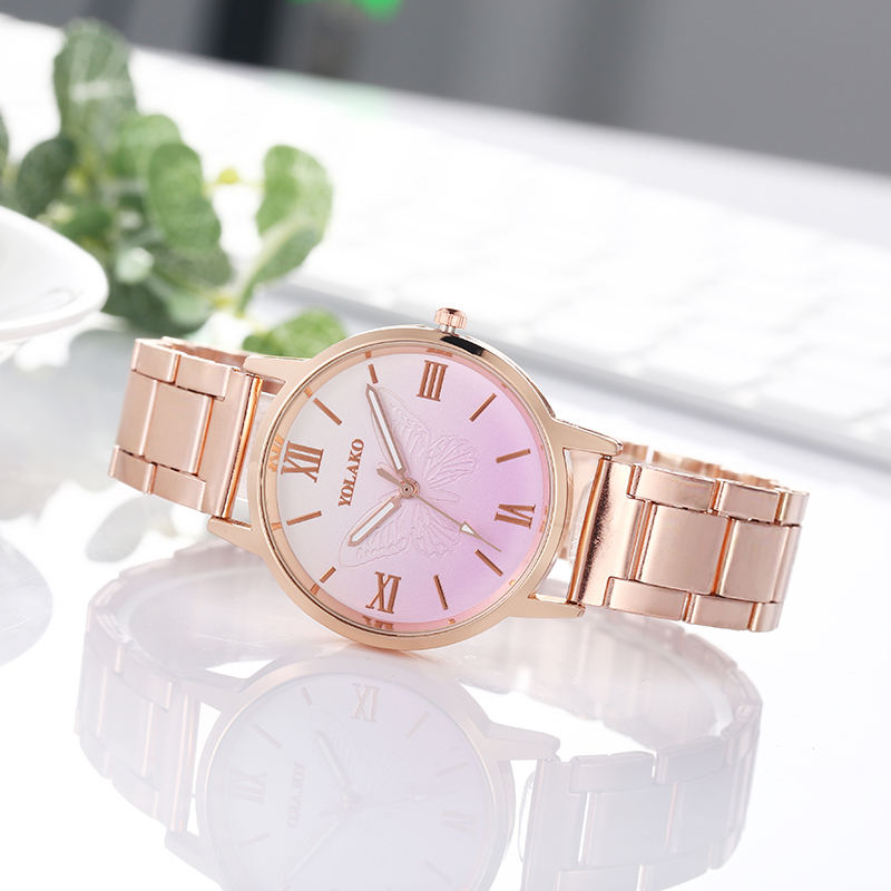 ZOLFA Luxury Rose Gold Round Ultra-Thin Steel Strap Lady Watches Elegant Butterfly Flowers Ladies Analog Quartz Wrist Watch Womens Gift Watches Đồng hồ nữ