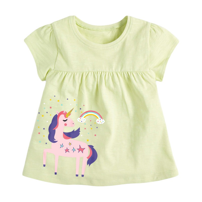 Mã 52026 áo hè bé gái màu xanh cốm in hình ngựa pony cầu vồng của Little Maven