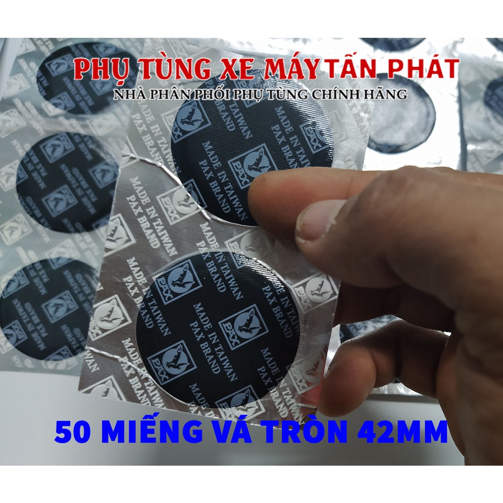 Hộp 50 miếng Tròn 42mm Chuyên Vá Vỏ - Ruột Xe Máy Ô tô Xe Hơi Lốp Không Ruột Chính Hãng Tawan - Đài Loan