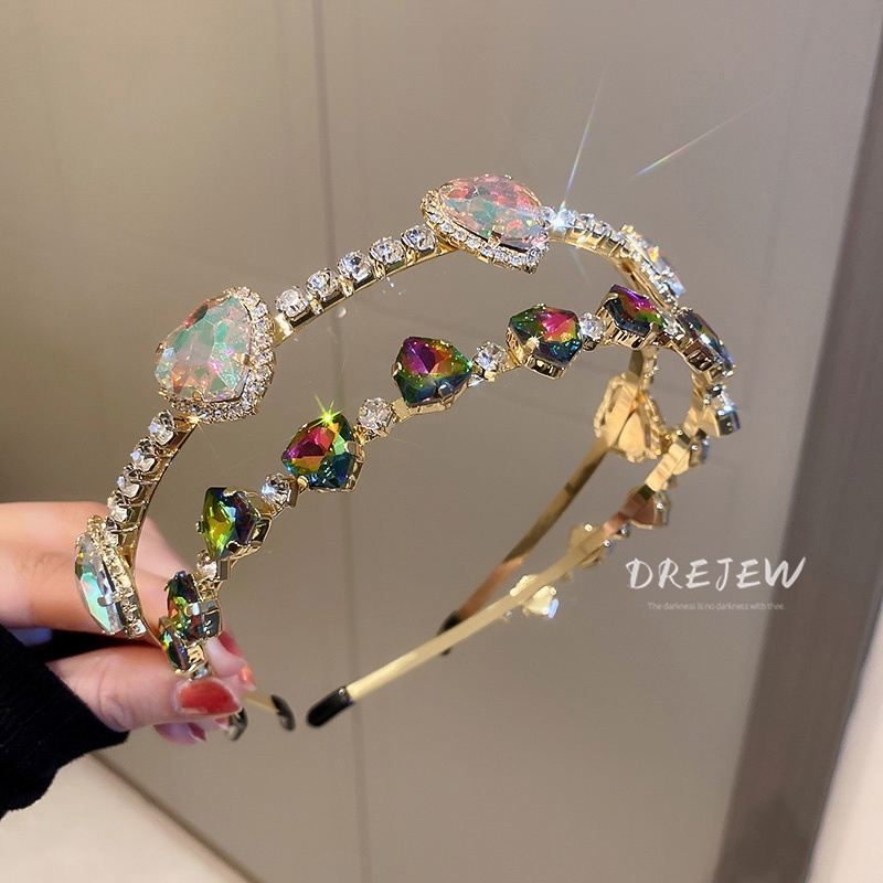 DREJEW Cài tóc đính kim cương giả nhiều màu sắc họa tiết hình học trái tim phong cách Âu Mỹ hợp thời trang dành cho nữ