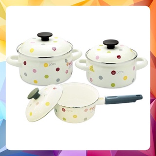 Bộ 3 nồi thép tráng men nhật fujihoro edvc 16cm-18cm-20cm - sử dụng được bếp từ