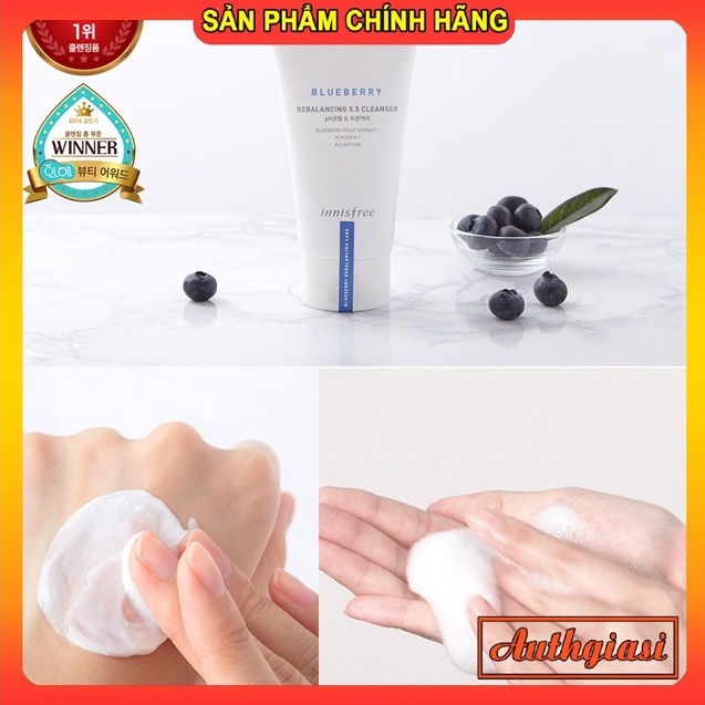 Sữa rửa mặt Innisfree Blueberry Rebalancing 5.5 Cleanser SRM cân bằng độ ẩm dưỡng da hiệu quả 100ml