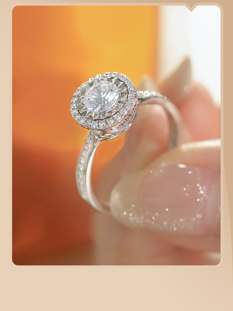 Nhẫn mặt tròn đính đá Pt950 thời trang cho nữ