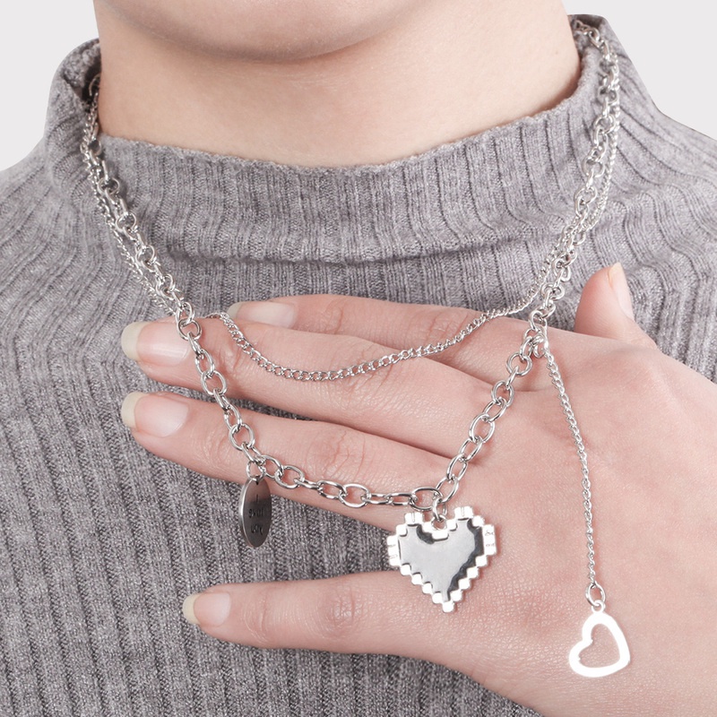 Vòng Cổ Choker Hai Lớp Bằng Hợp Kim Màu Đen Mặt Trái Tim Phong Cách Punk Hiphop Cho Nữ