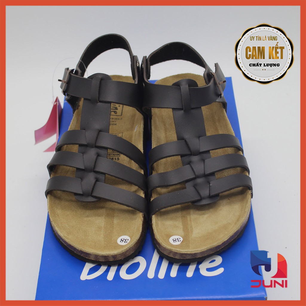 [DA BÒ THẬT] D12-Dép da bò quai ngang Birken Bioline Unisex (Đế trấu) - Juni Store