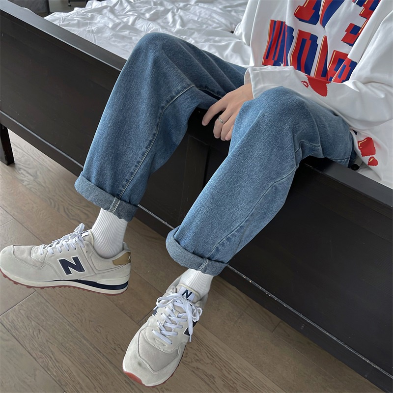 Quần Jeans Dài IFNICEFUTURE Ống Rộng Màu Trơn Phong Cách Hàn Quốc Thời Trang Cho Nam