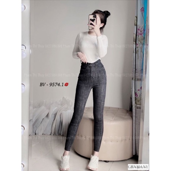Quần bò ôm cạp cao co giãn