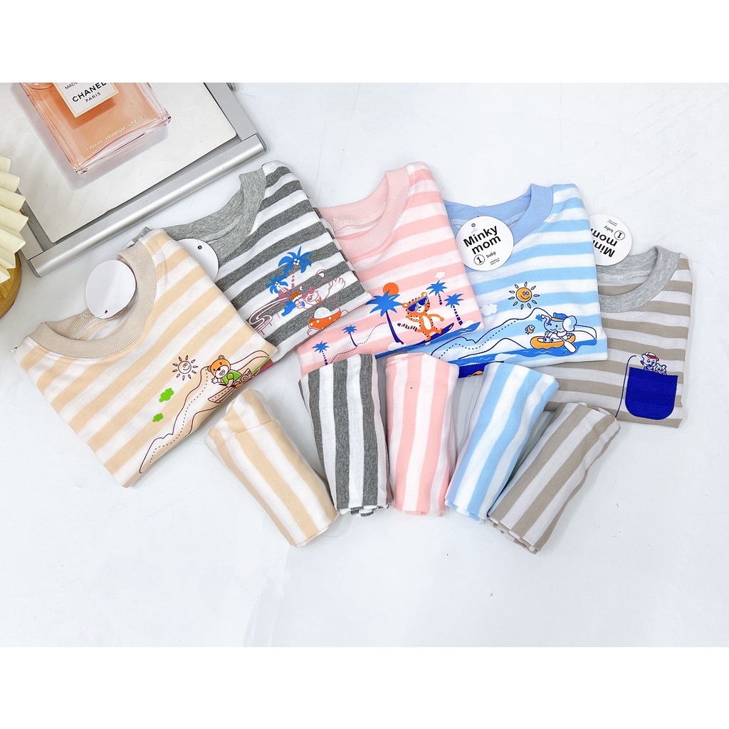 Bộ quần áo thu đông bé trai, bé gái, bộ nỉ cotton kẻ họa tiết dễ thương cho bé