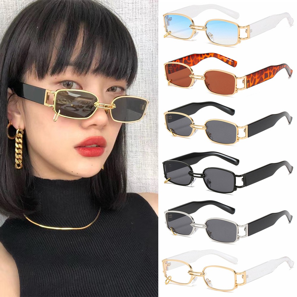 Kính Mát Chống Tia UV400 Gọng Kim Loại Hình Chữ Nhật Phong Cách Cổ Điển Thời Trang Cho Nữ