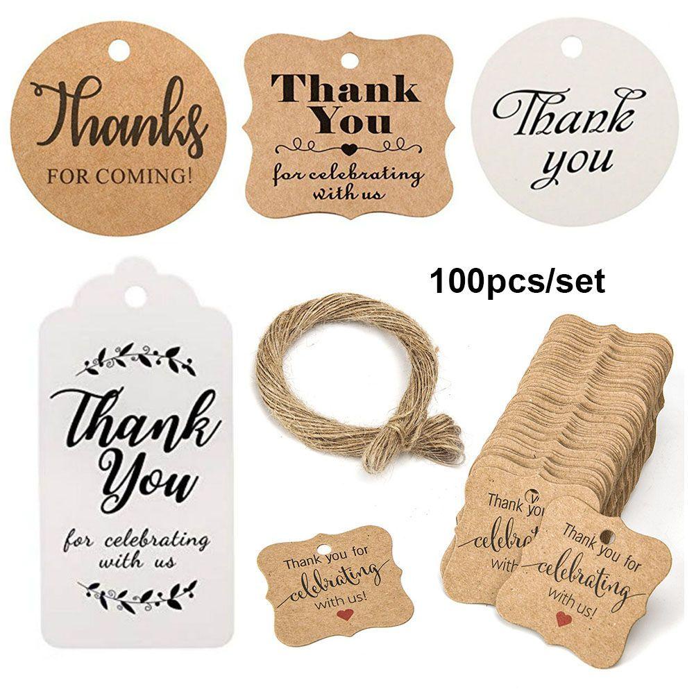 Set 100 Thẻ Giấy Kraft In Chữ Thank you Dùng Trang Trí Hành Lý / Tiệc Cưới DIY
