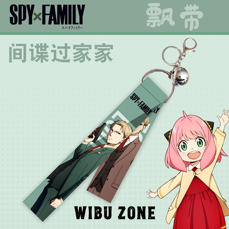 Móc khoá dây vải dài có chuông hình anime manga SpyXFamily in 2 mặt sắc nét