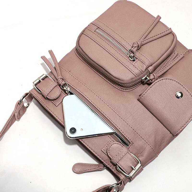 Túi Da PU Đeo Chéo Nhiều Ngăn Có Khóa Kéo Dành Cho Nữ