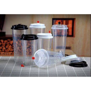 Ly trà sữa nhựa dày + nắp nút trái tim 500ml - 700ml