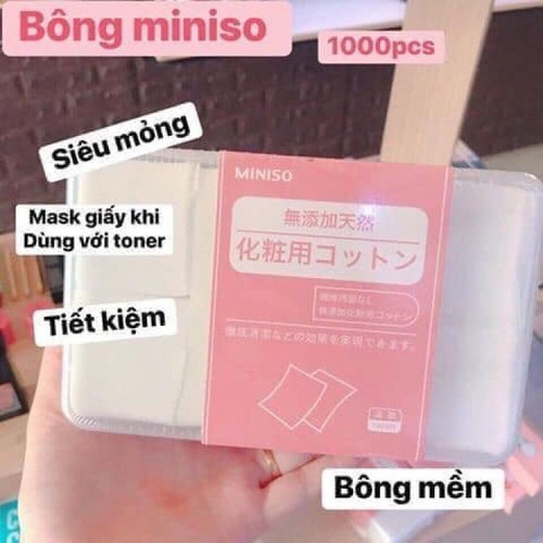 Hộp 1000 Miếng Bông Tẩy Trang Siêu mỏng mềm Miniso Nhật Bản