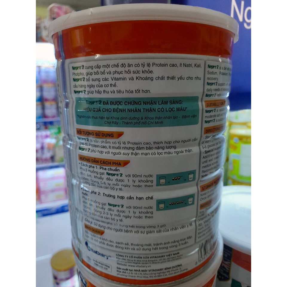 Lon Sữa 900g Nepro 2 Vitadairy Giàu Protein Dành Cho Người Thận Có Lọc Máu Ngoài Thận