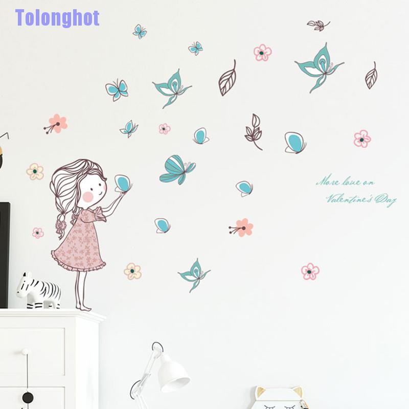 Decal dán tường Họa Tiết Hình Cô Gái Và Con Bướm Dùng Trong Trang Trí Phòng