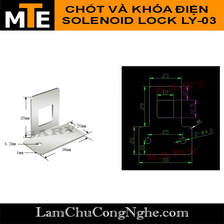 Khóa điện Solenoid Lock LY-03 - Khóa điện DC 12-24V + bản lề