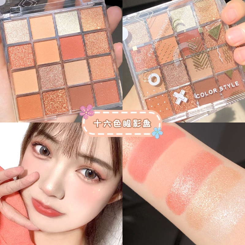 Bảng mắt 16 ô tông cam đào Ruili Beauty Makeup Matte Pearly High Glossy Earth Color Eyeshadow Palette