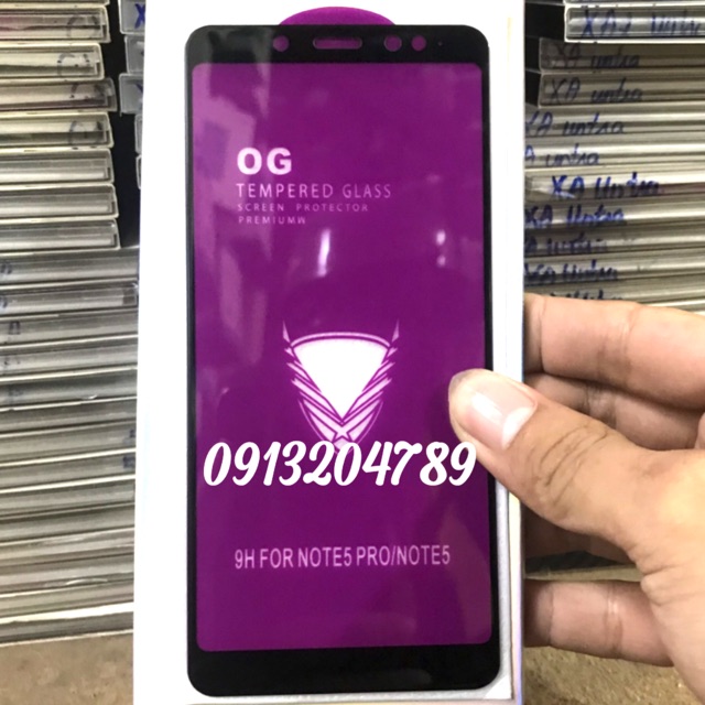 Kính Cường Lực OG xiaomi redmi note 9S / mi 8 pro / Note 5 / Note 5 pro full màn khoan không thủng