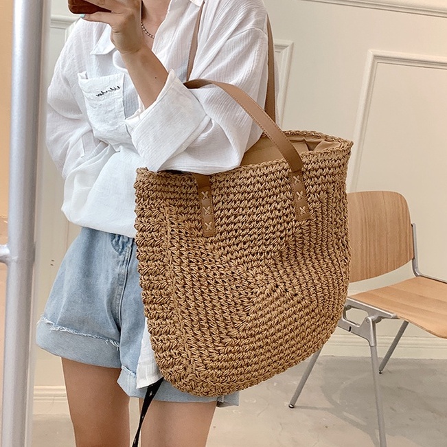 Túi dệt thủ công Phong cách cổ điển Túi rơm cho nữ Thời trang đi biển mùa hè Túi xách cho phụ nữ Thường / Phong cách đi biển
