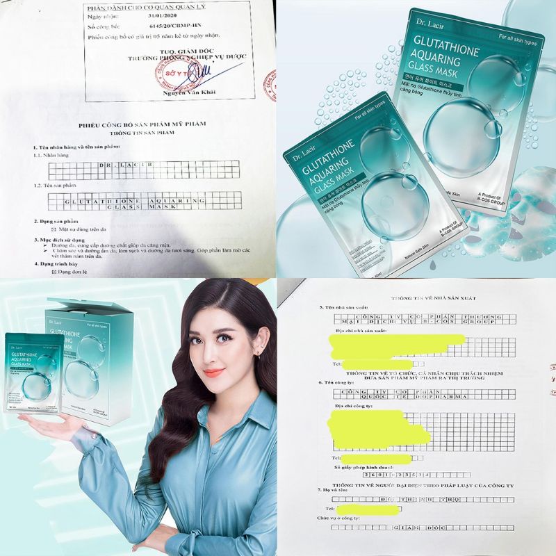 1 Miếng Mặt Nạ Thuỷ Tinh Glutathione Aquaring glass mask Dr.lacir Dr.lacir