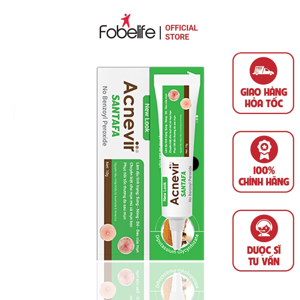 Kem Giảm Mụn Mủ, Mụn Bọc, Mụn Đỏ Và Mụn Trứng Cá Acnevir Santafa - Tuýp 10gr