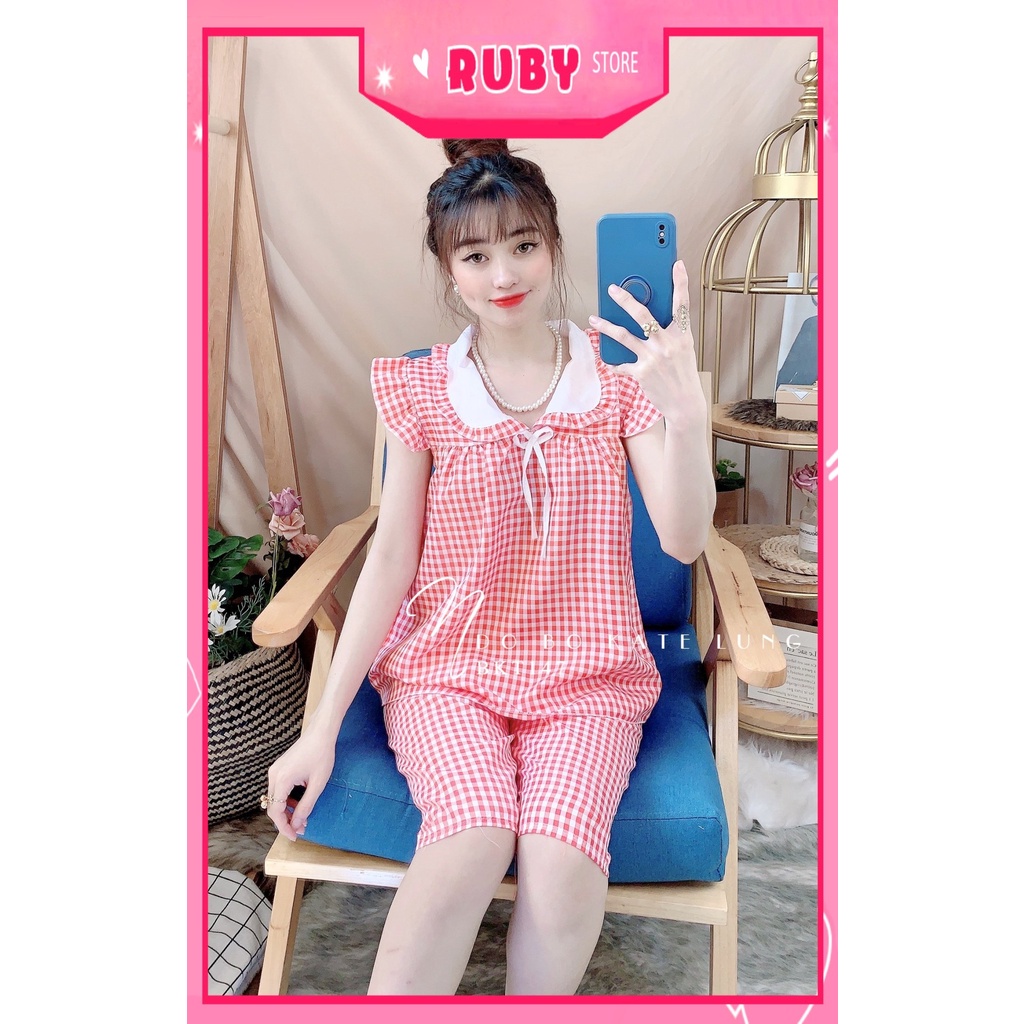 Đồ bộ nữ mặc nhà chất kate mềm mát in họa tiết caro dễ thương BKT147