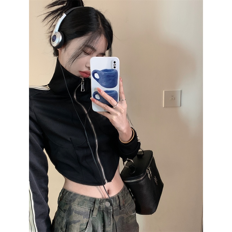 Áo Lửng Tay Dài Cổ Đứng Phong Cách Hàn Quốc Thời Trang Cho Nữ