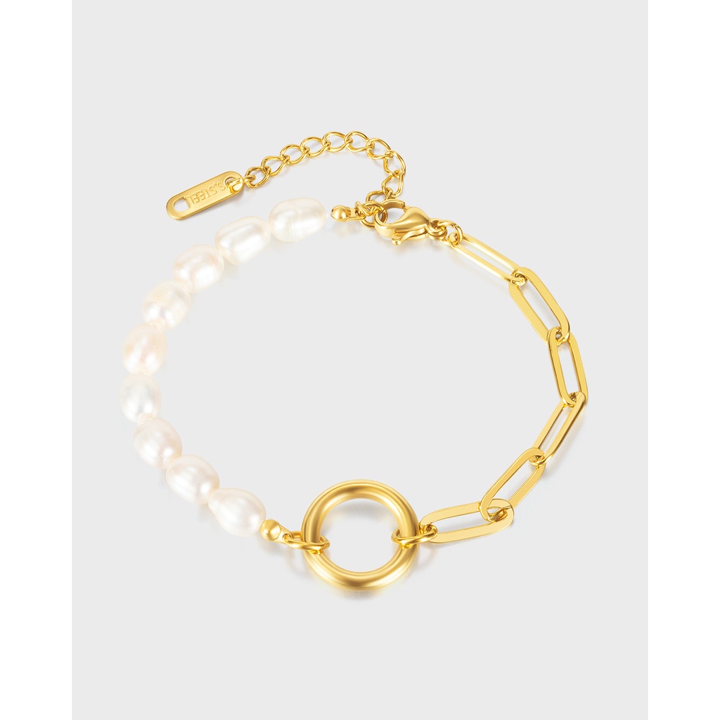 Vòng Tay Thép Titan Đính Ngọc Trai Sang Trọng Thời Trang Cho Nữ