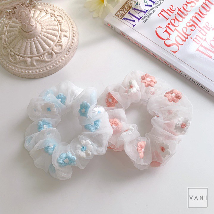 Cột Tóc Scrunchies Vải Lưới Thêu Hoa Ngọt Ngào , Dễ Thương - Vani Store