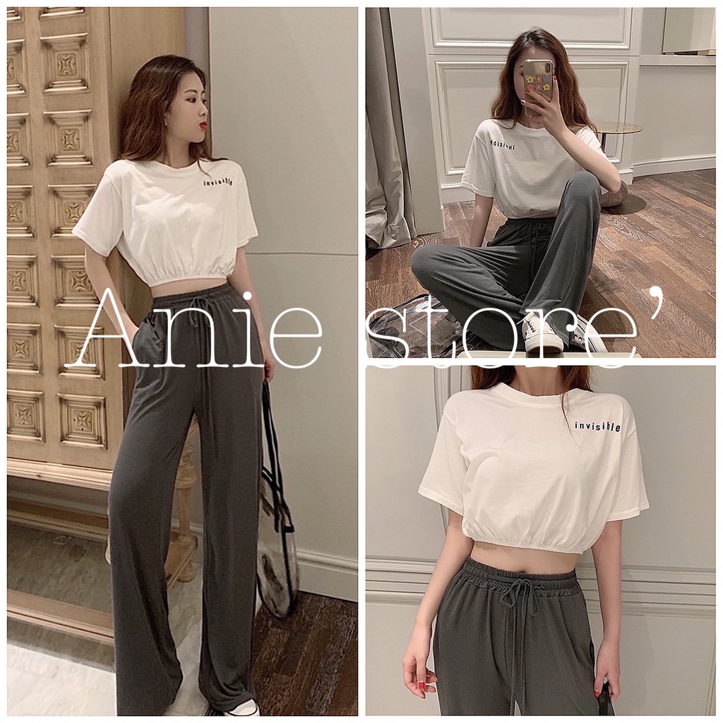 Áo Croptop Nữ Eo Chun INVISIBLE 🦋FREESHIP🦋 Áo Thun Nữ Ngắn Trắng Cộc Tay In Chữ