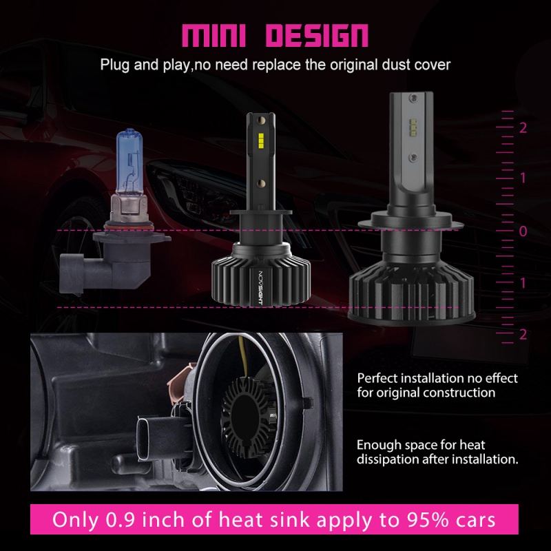 Novsight Set 2 đèn pha LED N31 H4 H11 H7 6500k 10000lm 50w chiếu sáng 360 độ