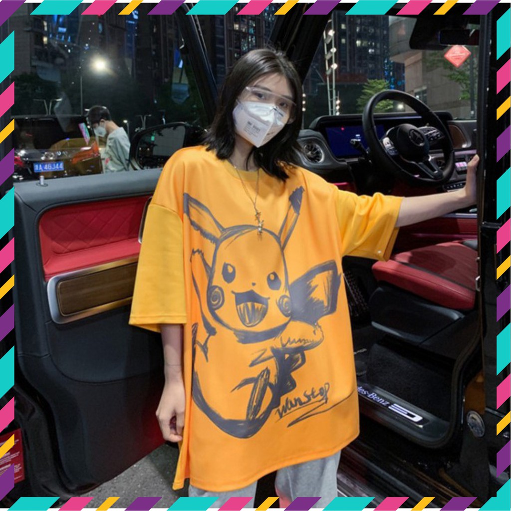 Áo thun tay lỡ nam nữ in hình pikachu siêu hot | BigBuy360 - bigbuy360.vn