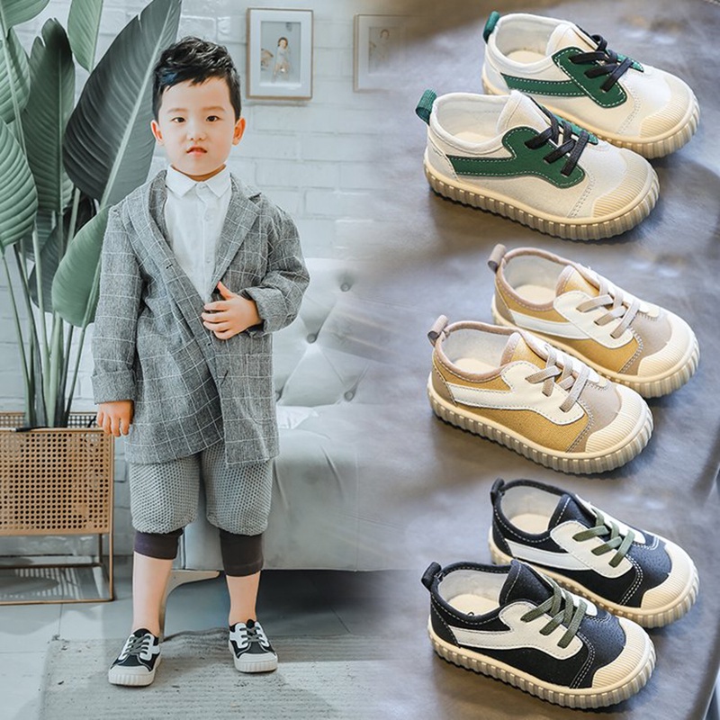 Giày thể thao vải canvas co giãn chống va chạm thoải mái dành cho bé trai 1-12 tuổi