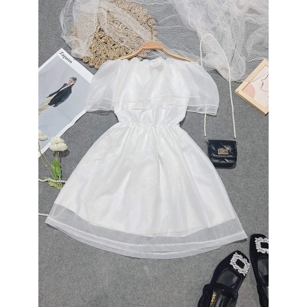 Váy trễ vai von kính hai lớp bèo TC12