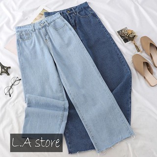 Quần baggy jean nữ trơn ống loe lưng cao hot trend