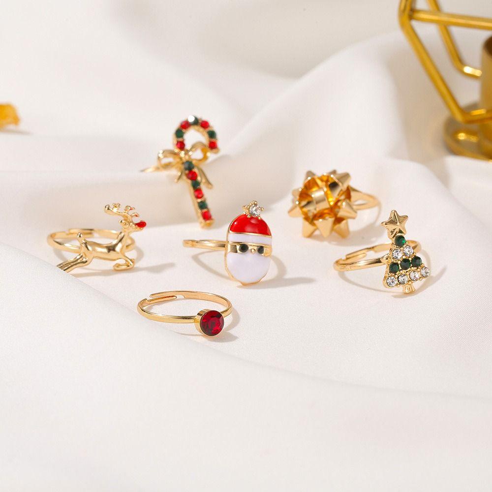 Set 6 Nhẫn Hình Ông Già Noel Dễ Thương Trang Trí Cây Thông Giáng Sinh Hoạt Hình Dành Cho Bạn Nữ