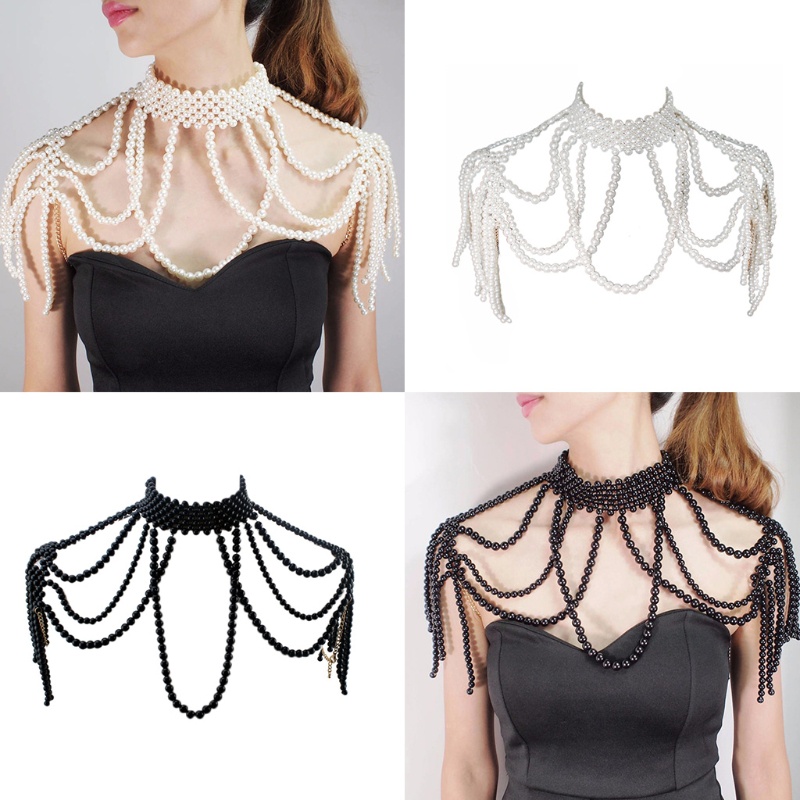 Vòng cổ Cơ Thể Dạng Yếm Đính Hạt Ngọc Trai Nhân Tạo Phối Dây Tua Rua Thời Trang Cho Nữ