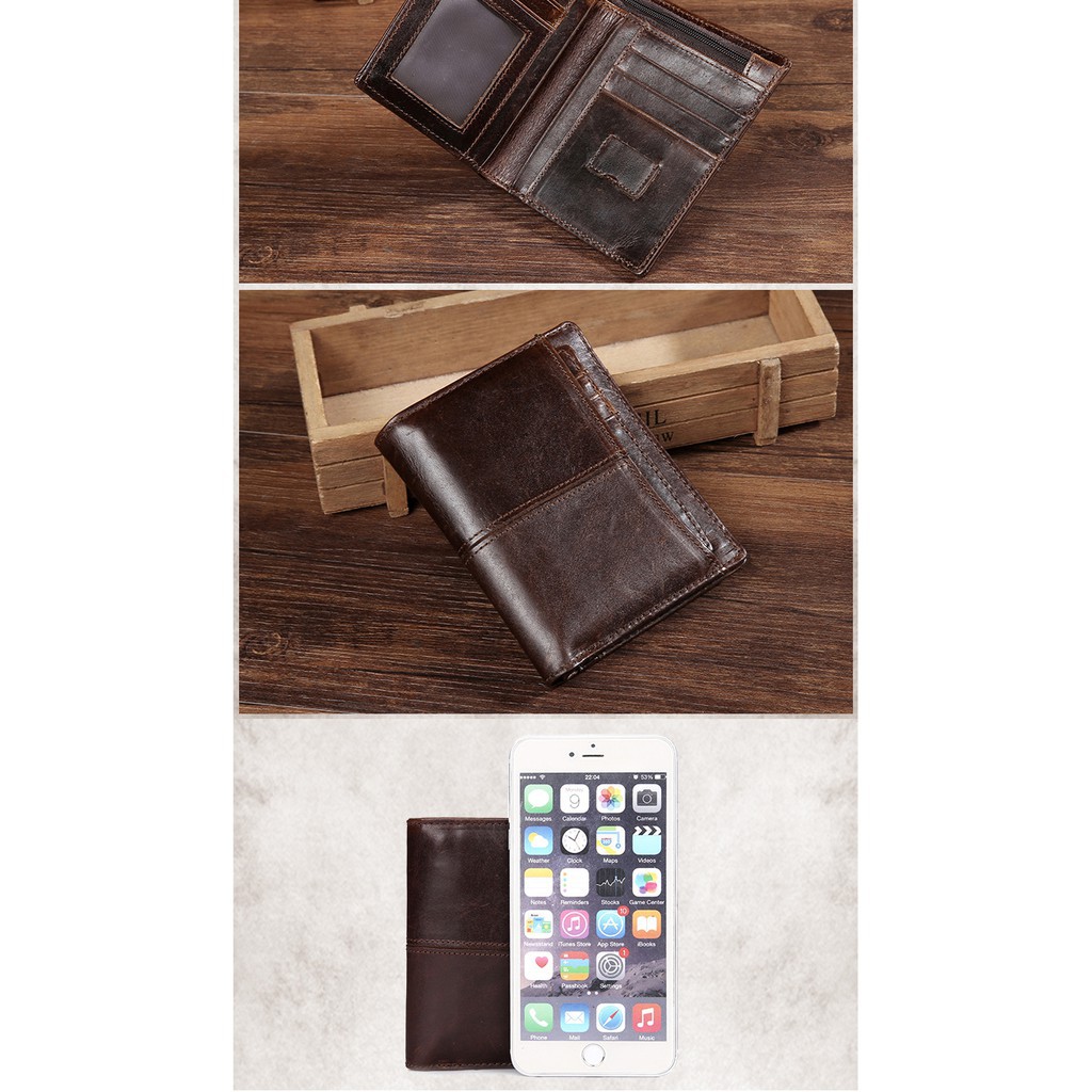 Ví da bò dạng gập kiểu cổ điển cho nam