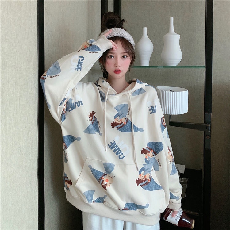 Áo Hoodie Mỏng In Họa Tiết Dễ Thương Thời Trang Mùa Thu Cho Nữ