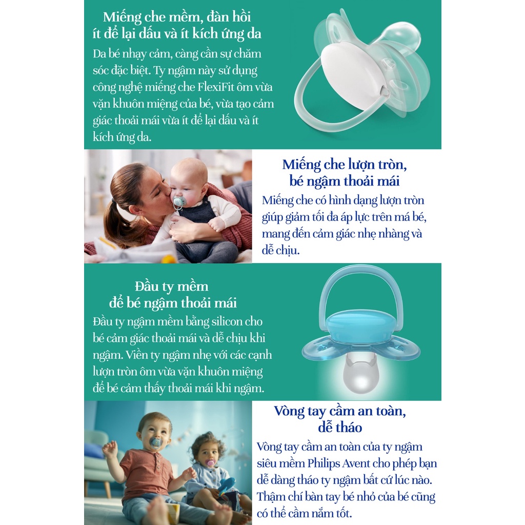 Núm ti giả thông khí ultra air Philips Avent SCF544/10 SCF522/01 SC527/01 ti ngậm cho trẻ 0 đến 6 tháng tuổi