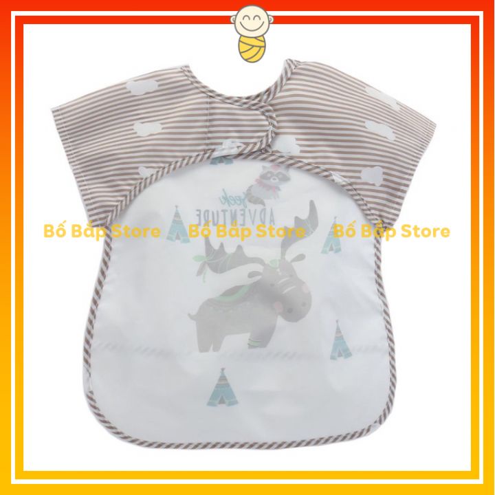 Áo Yếm Ăn Dặm Phong Cách Hàn Quốc Không Thấm Nước Ngắn Tay, Có Máng Hứng Thông Minh