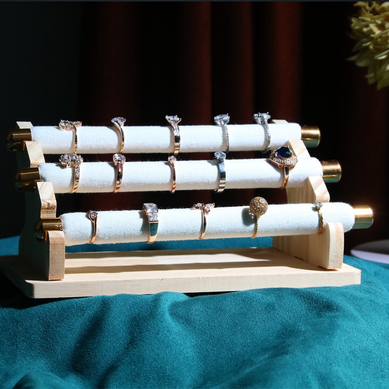 Giá Đỡ Trưng Bày Nhẫn 3 Tầng Hình Chữ T Bằng Gỗ