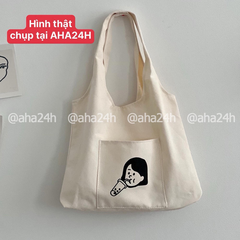 Túi tote vải Canvas túi nhỏ phong cách đi học đi chời hàn quốc giá rẻ in Girl trà sữa AH1605